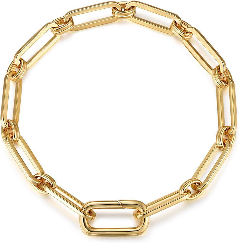 FRUMOS Dainty Layering Bracelets for Women 18 k Gold Plated Fashion Adjustable Chunky Cuban Paperclip Link Chain Bracelets Jewelry for Women Gift - Image 1